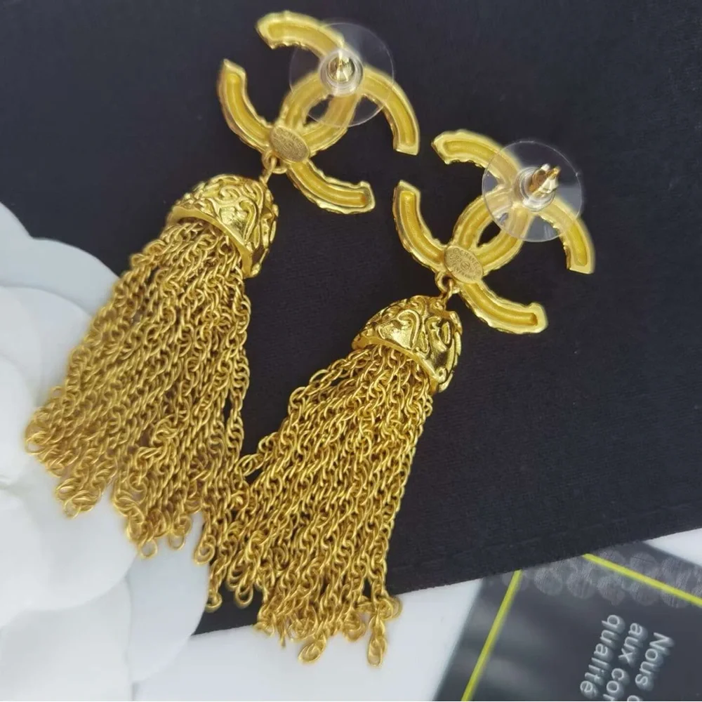 Chanel Gold CC Tassel Drop Earrings - Picture 5 of 5